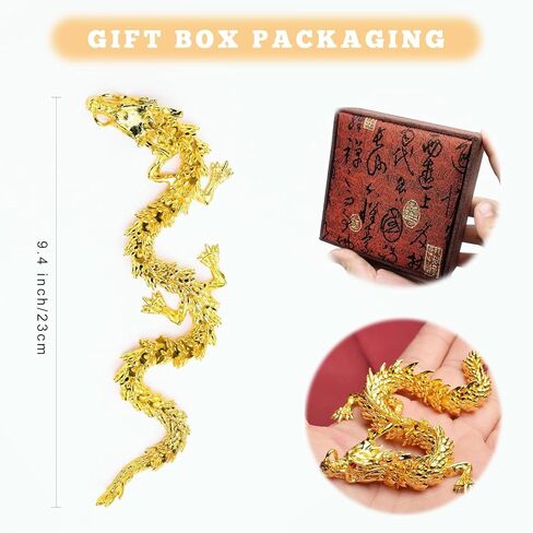 LIYAOLI 3D Golden Dragon Articulated Dragon 2024 Chinese Dragon Statue Metal Gold Dragon 9 Inch Luck Dragon for Home Office Desk Decoration in Kuwait