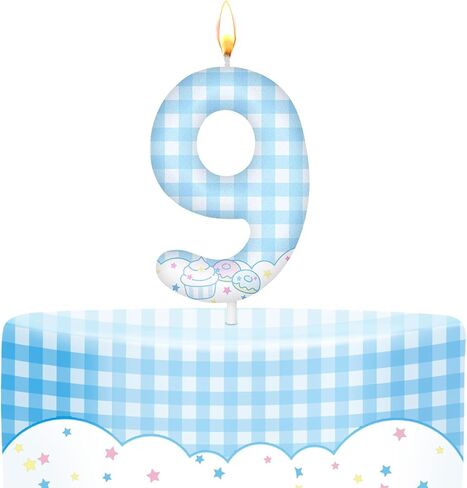 Cute Anime Themed Birthday Number Candles Kawaii Theme Birthday Cake Topper Blue and White Plaid, Cloud and Cake Pattern Candle for Girls Party Decor Supplies(Number 8) in Saudi Arabia