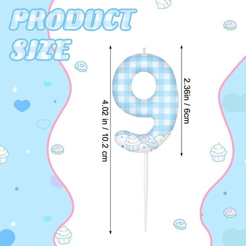 Cute Anime Themed Birthday Number Candles Kawaii Theme Birthday Cake Topper Blue and White Plaid, Cloud and Cake Pattern Candle for Girls Party Decor Supplies(Number 8) in Saudi Arabia