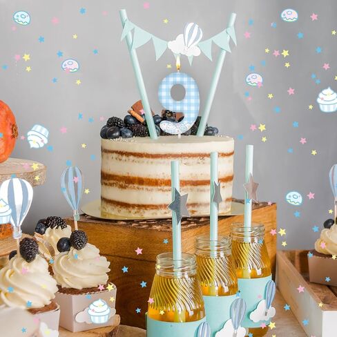 Cute Anime Themed Birthday Number Candles Kawaii Theme Birthday Cake Topper Blue and White Plaid, Cloud and Cake Pattern Candle for Girls Party Decor Supplies(Number 8) in Saudi Arabia