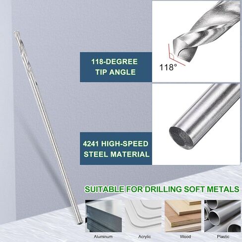 METALLIXITY Drill Bit (1/16") 6Pcs, 4241 High-Speed Steel Straight Shank Uncoated (Bright) 118° for Wood Plastic Iron Copper Aluminum Low Soft Metal in Kuwait
