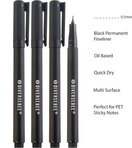 أقلام دايفرسيبي ذات الرأس الرفيع الدائمة، 3 عبوات من أقلام التحديد سريعة الجفاف، أقلام كتابة ملاحظات لاصقة شفافة، لوازم فنية للمكتب والمدارس، أقلام تحديد دقيقة زيتية ملونة in Kuwait