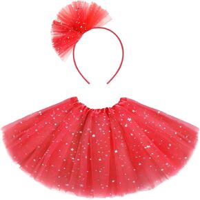 2Pcs Girls Tutu Skirt 3 Layers Sequined Tulle Skirt for Girls Aged 4-12,with Headband for Birthday Halloween Cosplay Party