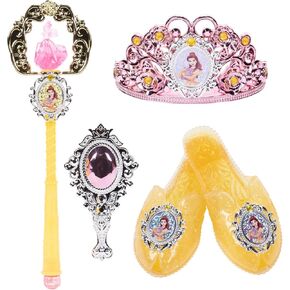 Disney Princess Dress Up Accessory Set Belle Tiara, Shoes, Wand and Comb Set for Little Girls Role Play Time Costume Toys for 3-6 Years