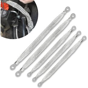 5 Pack Car Ground Strap Kit, Soft Automotive Engine Ignition Coil Ground Strap Replacement, Universal 10In 13In 220V Durable Metal Flat Braided Vehicle Ground Straps Accessories (Silver)