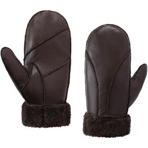MGGMOKAY Women Leather Mittens Shearling Sheepskin Fur Lined Winter Mitten Gloves