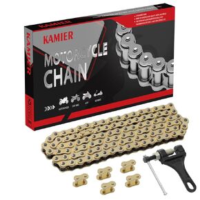 KAMIER 428 Motorcycle Chain 132 Link Gold with Chain Breaker for TTR125 TTR225 Hawk 250 Boom Vader 125 Apollo RFZ TaoTao Coleman 110cc 125cc 150cc Pit Dirt Bike 4 Wheeler ATV Go Kart Heavy Duty Parts