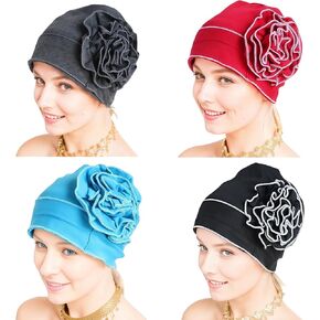 4 Pieces Soft Cotton Beanie Turban for Women, Chemo Head Scarf Hats, Elastic Hair Wraps, Cancer Headwear Covers