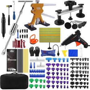 Paintless Dent Repair Kit for Cars – Dent Removal Tool with Exclusive Glue Cleaner, Lined Dent Board, 2-in-1 Slide Hammer,Dent Puller for Car Door Dings & Hail Damage Small & Big dents