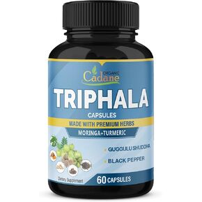 Organic Cadane Triphala Extract Capsules & Turmeric, Guggul, Ginger, Black Pepper, Moringa - Complex Supplement Herbs