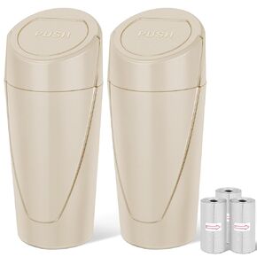 Car Trash Can, 2 Packs Mini Car Trash Bin with Lid, Leakproof Cup Holder Car Garbage Can with 60 Trash Bags, Vehicle Front Back Seat Organizers and Storage for Car, Home, Office