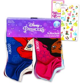 10 Pack Disney Princess Socks for Girls - Bundle with 10 Pairs of Princess Socks Kids & Stickers | Disney Apparel for Girls