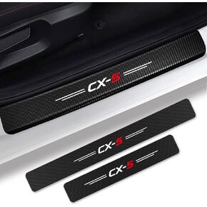 4pcs Carbon Fiber Texture Car Door Sill Protectors Compatible with CX5 Door Sill Guard Trim Scuff Plate Stickers for CX5 Accessories (WhiteRed)