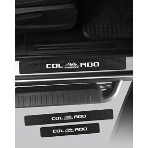 4pcs Carbon Fiber Texture Car Door Sill Protectors Compatible with Colorado Off-Road Door Sill Guard Trim Scuff Plate Stickers for Colorado Accessories (White)