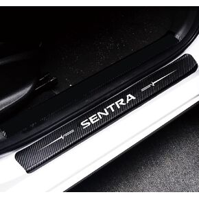Duoles 4pcs Door Sill Protector عاكس 4D ألياف الكربون الجلدية ملصقات دخول الباب ملصقات صفيحة Scuff لنيسان Sentra (أبيض)