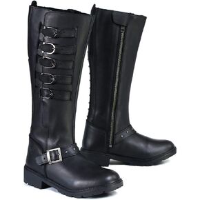 Milwaukee Leather MBL9395 Women's Black Leather 17-Inch Side Strap Riding Motorcycle Boots with Side Zipper - 8.5