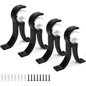 TOKPLNU Curtain Rod Bracket, Heavy Duty Rod Holders for Wall, Black Curtain Rods Hooks Hangers Single Drapery Pole Support Brackets Fit for 1 Inch Drape Poles, Set of 4