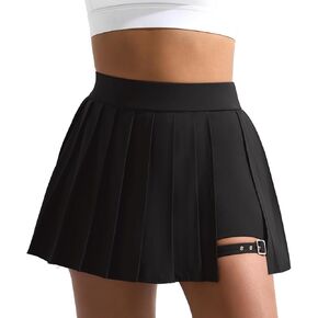 Dokuritu Pleated Skirts for Women with Short High Waist Asymmetrical Tennis Athletic Skort Party Mini Skirt with Pockets