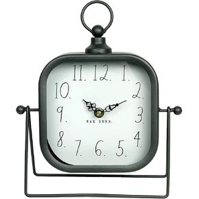 Rae Dunn Desk Clock - بطارية تديرها البطارية التصميم الريفي المعدني الحديث مع حلقة أعلى لغرفة النوم ، المكتب ، المطبخ - عرض تمثيلي صغير - ديكور المنزل الأنيق لطاولة سطح المكتب ، كونترتوب