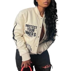 Molilove Varsity Jacket Women Baseball Bomber Jacket Vintage Sweatshirt College Casual Unisex Streetwear Coats Varsity Jacket