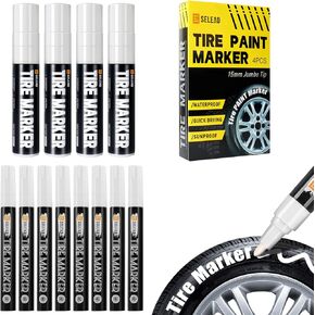 SELEAD 8-Pack Medium Tip + 4-Pack Jumbo Wide Tip White Tire Markers Paint Pens for Car Tires Lettering