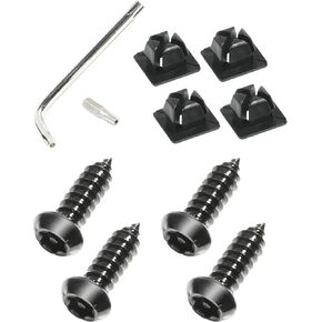 YAKEFLY Stainless Steel License Plate Screw Set with Nylon Inserts and Installation Tools, Anti-Theft License Plate Screws (Black)