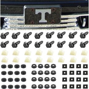 16PCS License Plate Screws,Stainless Steels Black License Plate Screws with 64PCS Fasteners,Universal SUV/Truck/Car Exterior Accessories