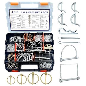 232 Pcs Silver Trailer Hitch Pins and Clips Set – Includes Trailer Pin, Lynch Pins, Straight & R Clip Cotter Pins, Shaft Locking Coupler Pins for Tractors, Trucks, Lawn Mowers