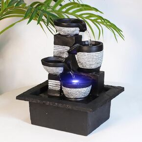 Ferrisland 5-Tier Cascading Tabletop Fountain with LED Lights - Indoor Water Fountain Decor Tabletop Small Relaxation Waterfall Feature Dark Gray
