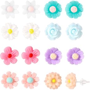 8 Pairs Plastic Earrings, Flower Stud Earrings Colorful Daisy Rose Post Earrings Floral Ear Studs Plastic Earrings for Sensitive Ears