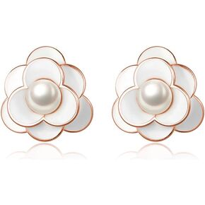 Reffeer Solid 925 Sterling Silver Pearl Flower Earrings Studs for Women Teens Flower Stud Earrings Pearls for Wedding