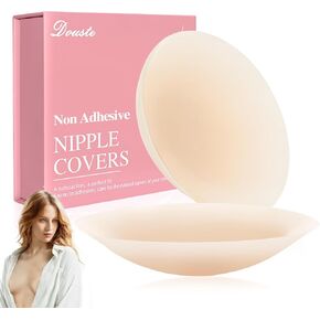 Nipple Covers No Show, No Sticky Reusable Silicone Nipple Pasties, Grippy Breast Covers with Travel Box