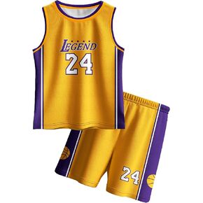 Kids Basketball Jerseys #24 Classic Mesh Tank Top Shorts for Boys Girls Sleeveless Athletic Training Uniforms