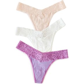 Hanky ​​Panky Women's 3 Pack Thongs الأصلي ، العاج الخفيف ، الأرجواني ، حجم واحد