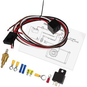 Motoforti Electric Fan Relay Kit with 185'F On-175'F Off Thread-in Probe Radiator Electric Cooling Fan Wiring Install Kit Waterproof Automotive Fan Wiring Kit Controller 1 Set Long-Lasting