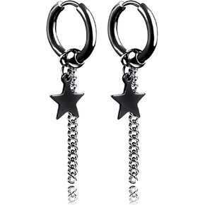 Xusamss Punk Body Piercing Star Dangle Drop Earrings Long Chain Hoop Earrings