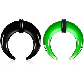 2Pcs Glass Septum Stretching Kit Set - C Shape Pincher Tapers with O-Rings, 14G to 2G, Buffalo Septum Retainers Rings for Nose & Ear Piercing Jewelry