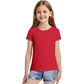 Girls Short Sleeve Shirts Cotton Crew Neck T-Shirt Kids Plain Tees Tops Size 5-12 Years