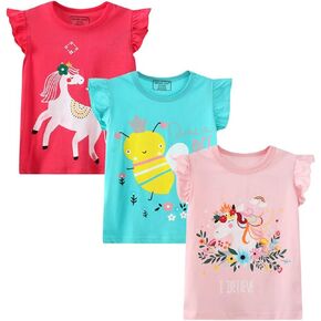 HILEELNAG Girls' Tees Short Sleeve Cotton Casual Graphic T-Shirts Easter Summer Tops 3Packs