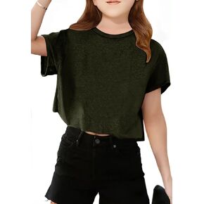 Girls Short Sleeve Crop Tops Kids Fashion Oversized Cute Crew Neck Cropped Athletic T Shirts Trendy Boxy Tee in Kuwait