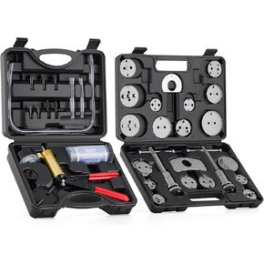 Orion Motor Tech 2 in 1 Brake Caliper Compression Tool & Brake Bleeder Kit, Handheld Vacuum Pump Brake Bleeder Tool Set, Disc Brake Pad Service Tool with Thrust Bolt Retaining Plates & 18 Adapters