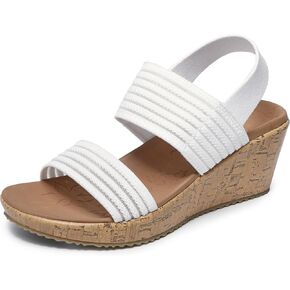 Skechers Women's Beverlee-Sheer Luck Wedge Sandal ، White ، 9
