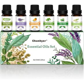 Essential Oils Set - Top 6 Aromatherapy Oils Gift Set, 6 Pack, 10ml (Peppermint, Tea Tree, Lavender, Eucalyptus, Lemongrass, Orange) for Diffusers, Home Fragrance, Massage