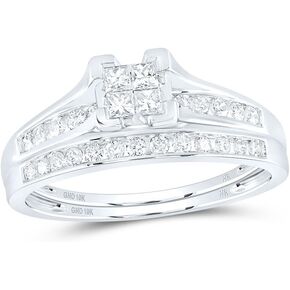 Jewels By Lux 10K White Gold Womens Princess Diamond Bridal Wedding Engagement Ring Band Set 1/2 Cttw Size 7