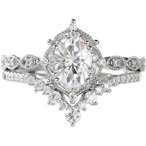 YDD 925 Sterling Silver 1.5CT OVAL MOISSANITE ENGAGENT RINGS FOR Women Bridal Set 2PCS VINE VINE VINTAGE VINTAGE VIS
