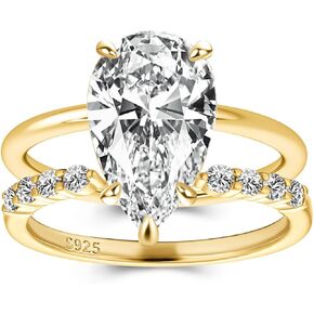 4 Carat Pear Cut Bridal Wedding Ring Set for Women, S925 Sterling Silver Engagement Ring & Open Wedding Set