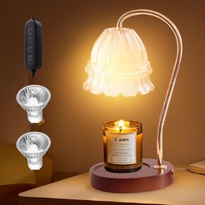 Candle Warmer Lamp with Dimmer - Electric Candle Lamp with Timer for Jar Candles Scented Candles, Plug-in Wax Warmer Lamp for Home & Office with 2 Bulb(White Peony+Black Walnut)