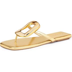 صناديق Coutgo Womens مسطحة مريحة Flip Flops Slide Sandals Summer Beach Shoes مع زخرفة معدنية