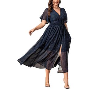 Summer Dresses for Women 2025 Elegant Classy Cocktail Wedding Guest Dress Short Sleeve Slit Maxi with Pockets in Kuwait