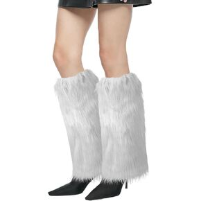XEPST Faux Fur Fuzzy Leg Warmers Furry Boot Covers for Women, Warm Fuzzy Boot Cuff Boot Sleeves Leg Warmers for Party Costume